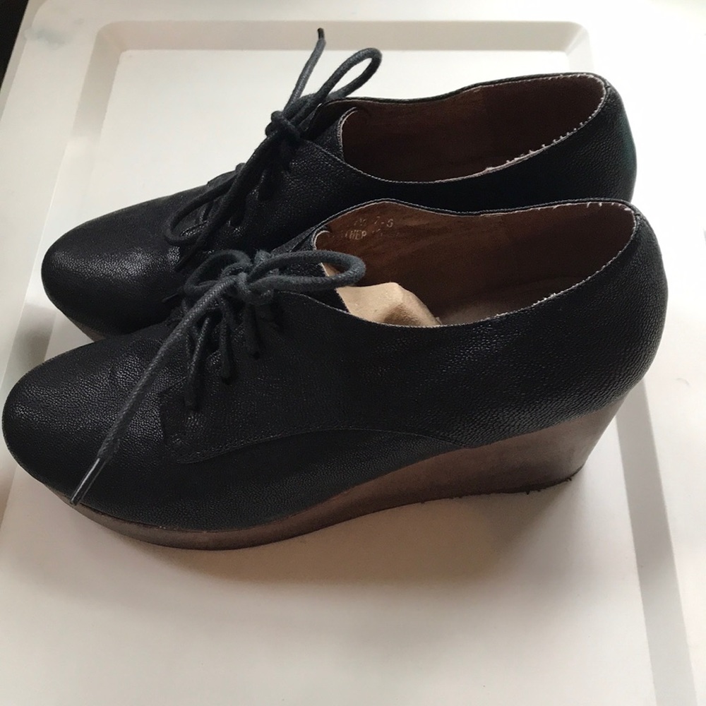 SUTRO Leather Wood Platform Loafers, Black, 7.5